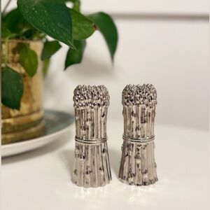 Godinger Asparagus Salt & Pepper Shaker Set Silver Plated Tarnish Resistant MINT